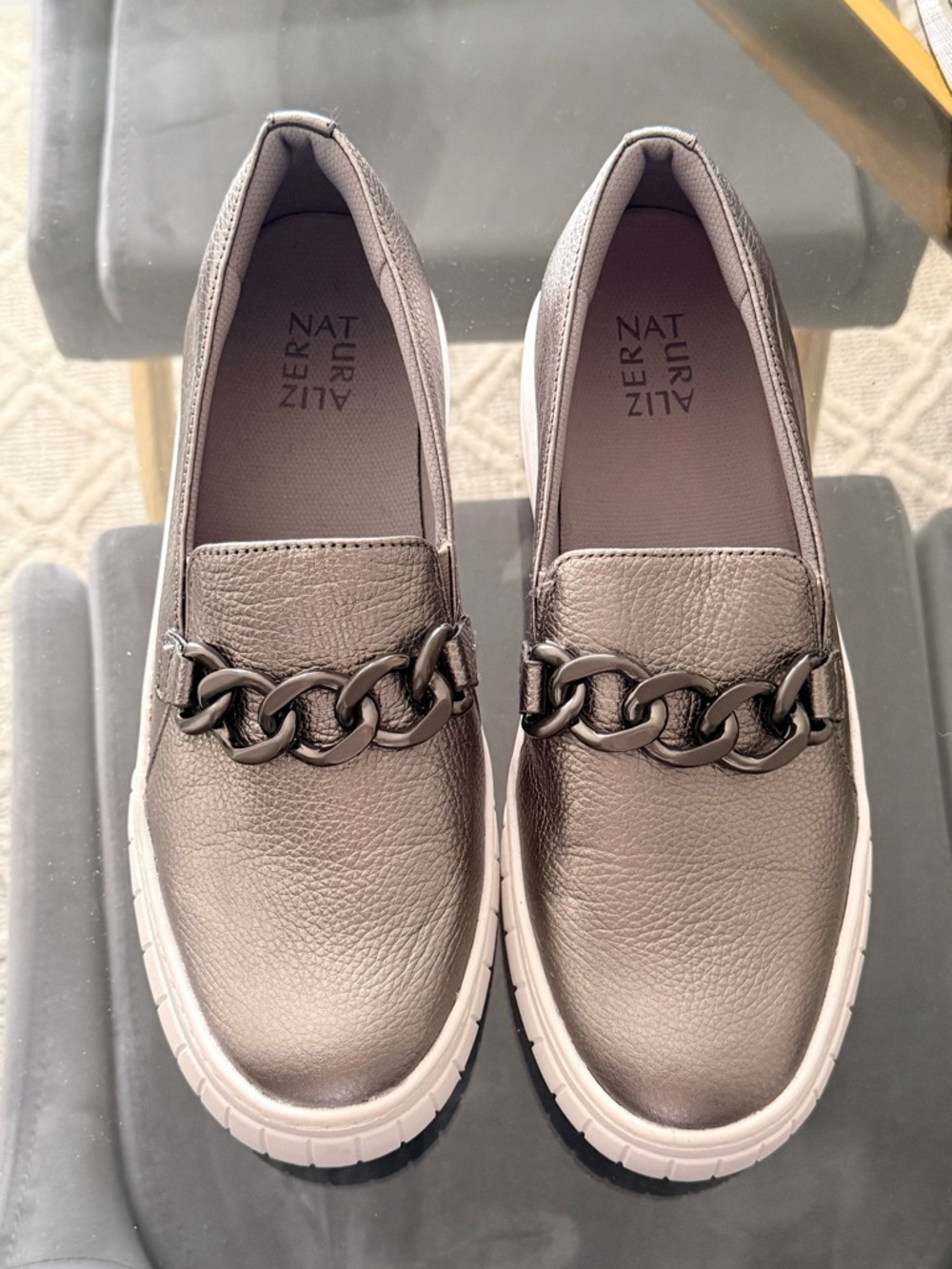 Naturalizer Metallic Pewter Chain-Trim Slip-On Sneakers
